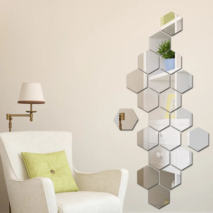 6x Acrylic Hexagon Wall Decor Mirror (Silver) – Modern Wall Decoration