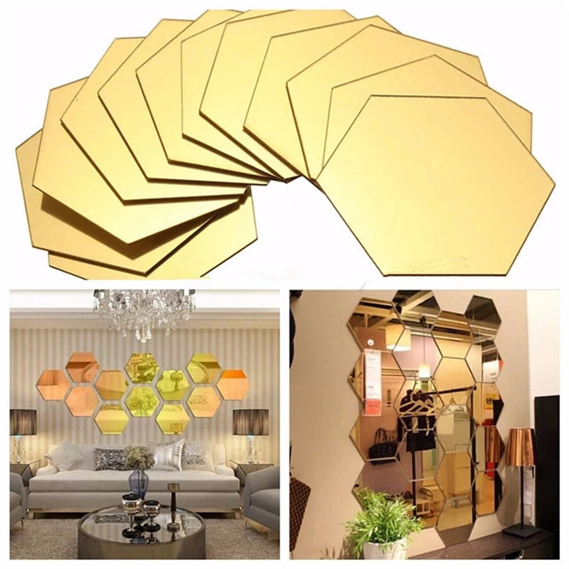 Acrylic Hexagon Wall Decor Mirror (Gold) – Modern Geometric Wall Decoration