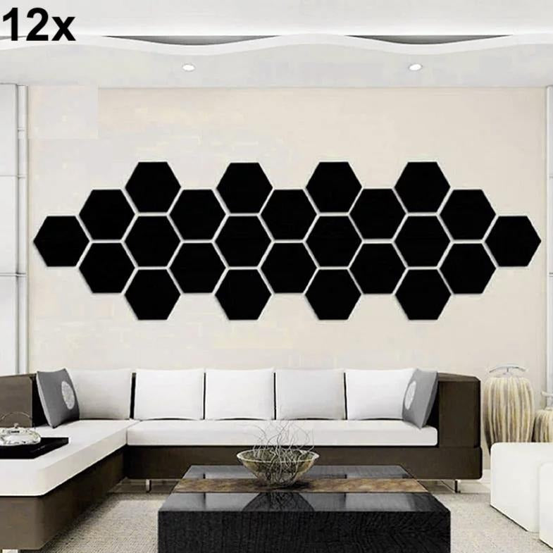 12x Acrylic Hexagon Wall Decor (Black) – Modern Wall Decoration