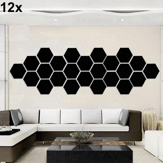 12x Acrylic Hexagon Wall Decor (Black) – Modern Wall Decoration