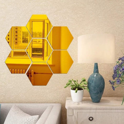 6x Acrylic Hexagon Wall Decor Mirror (Gold) – Elegant Wall Decoration