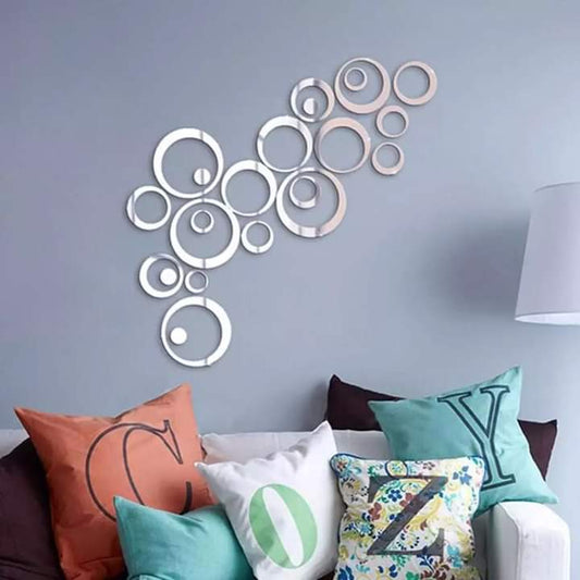 Silver Acrylic Mirror Rings (Set of 22) – Modern Wall Decor