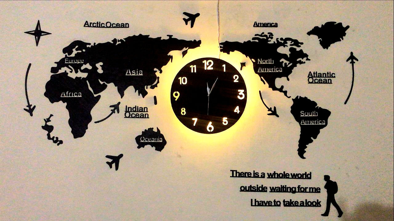 World Map Wall Clock with Rope Light(Large)World Map Wall Clock with Rope Light(Large)