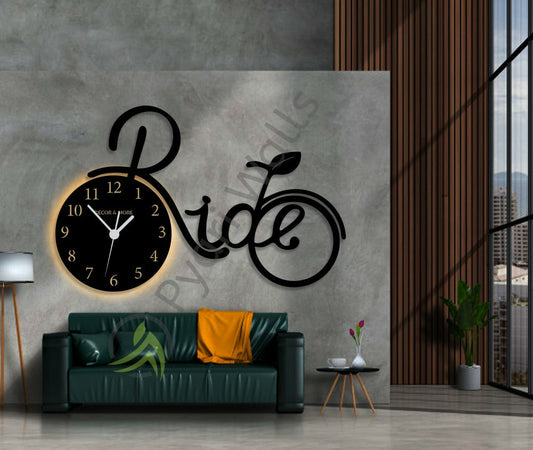 Premium Home Wall Clock with Rope Light (Big Cycle Design) – 48x32 Inches