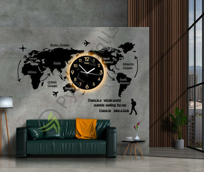World Map Wall Clock with Rope Light(Large)World Map Wall Clock with Rope Light(Large)