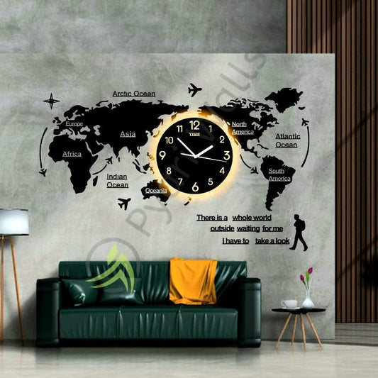 World Map Wall Clock with Rope Light(Large)World Map Wall Clock with Rope Light(Large)