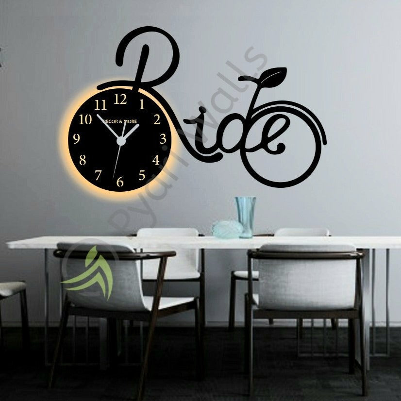 Premium Home Wall Clock with Rope Light (Big Cycle Design) – 48x32 Inches