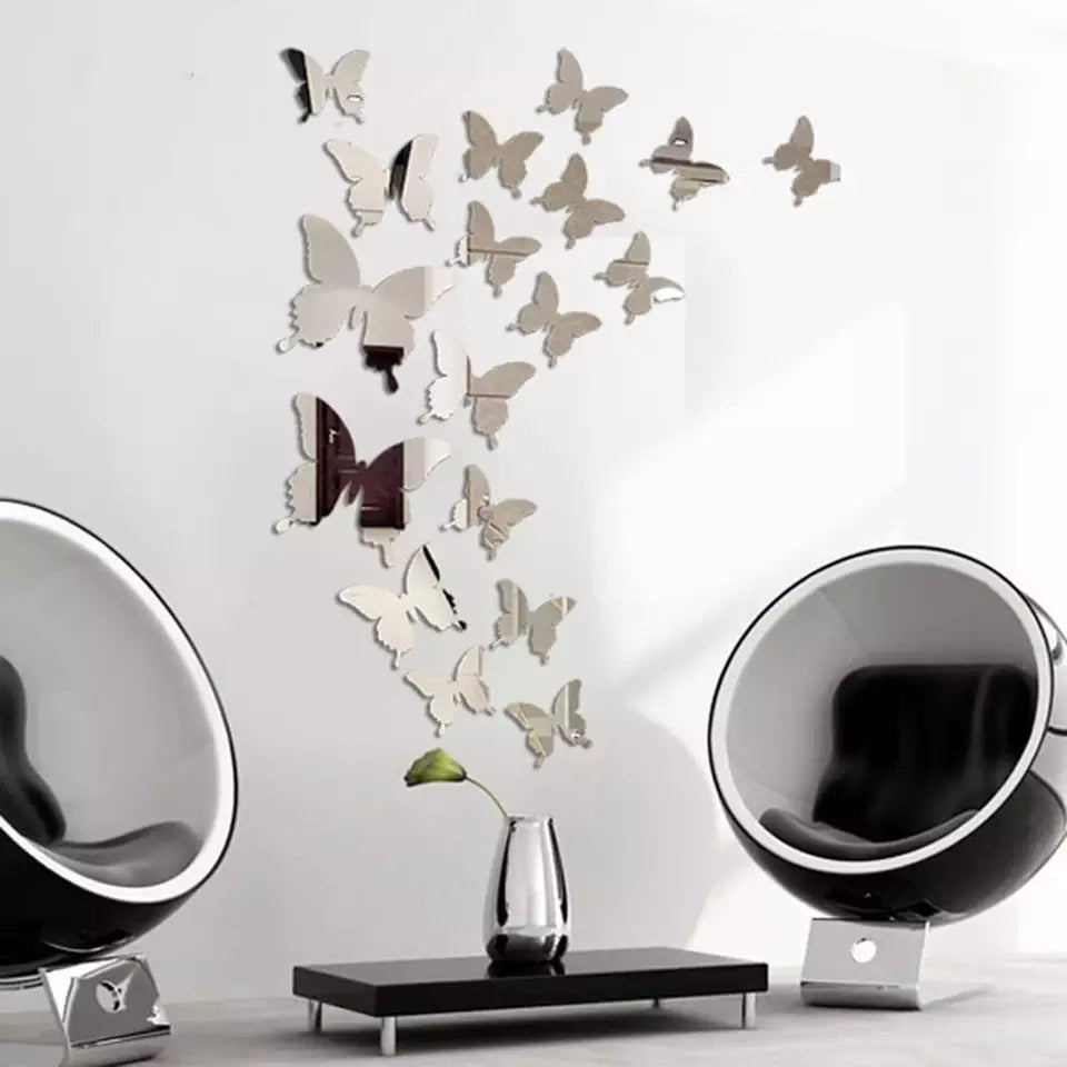Acrylic Mirror Butterflies (16 Pieces) – Elegant Wall Decoration