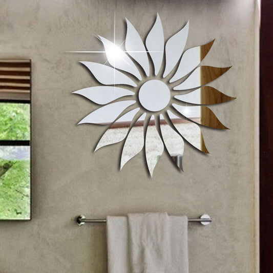 Silver Sunflower Home Decor Mirror (Acrylic) – Elegant Wall Decoration