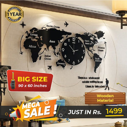 World Map Wall Clock – Elegant Modern Wall Decor