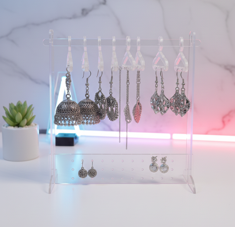 Acrylic Desktop Jewelry Display Holder with Mini Hangers for Earrings