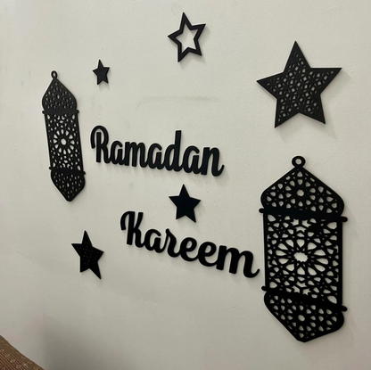 Islamic Ramadan Kareem Wall Décor – Golden Acrylic & Black Wooden Finish