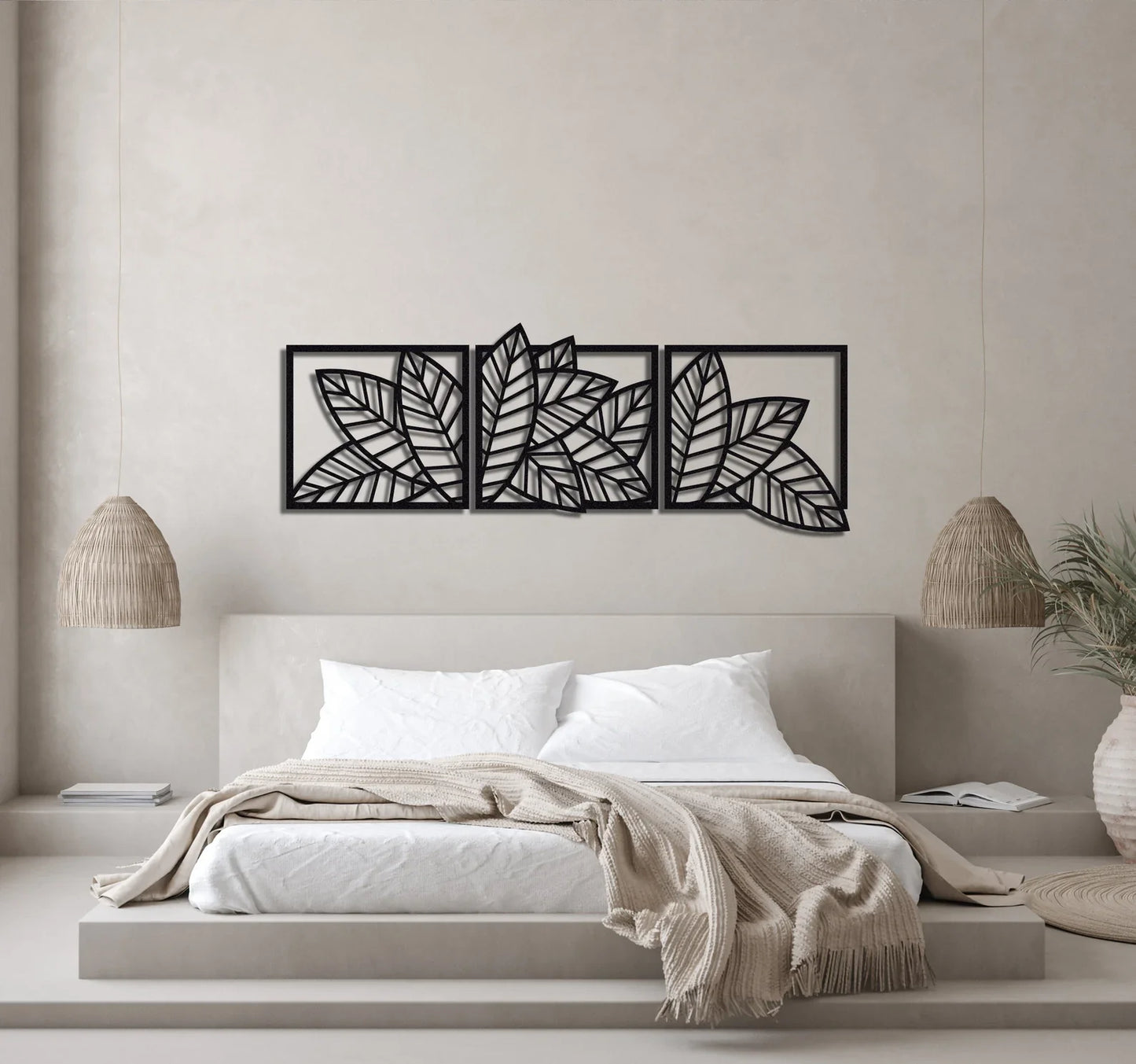 Wooden Set of 3 Palm & Banana Leaf Wall Decor for Home & Office