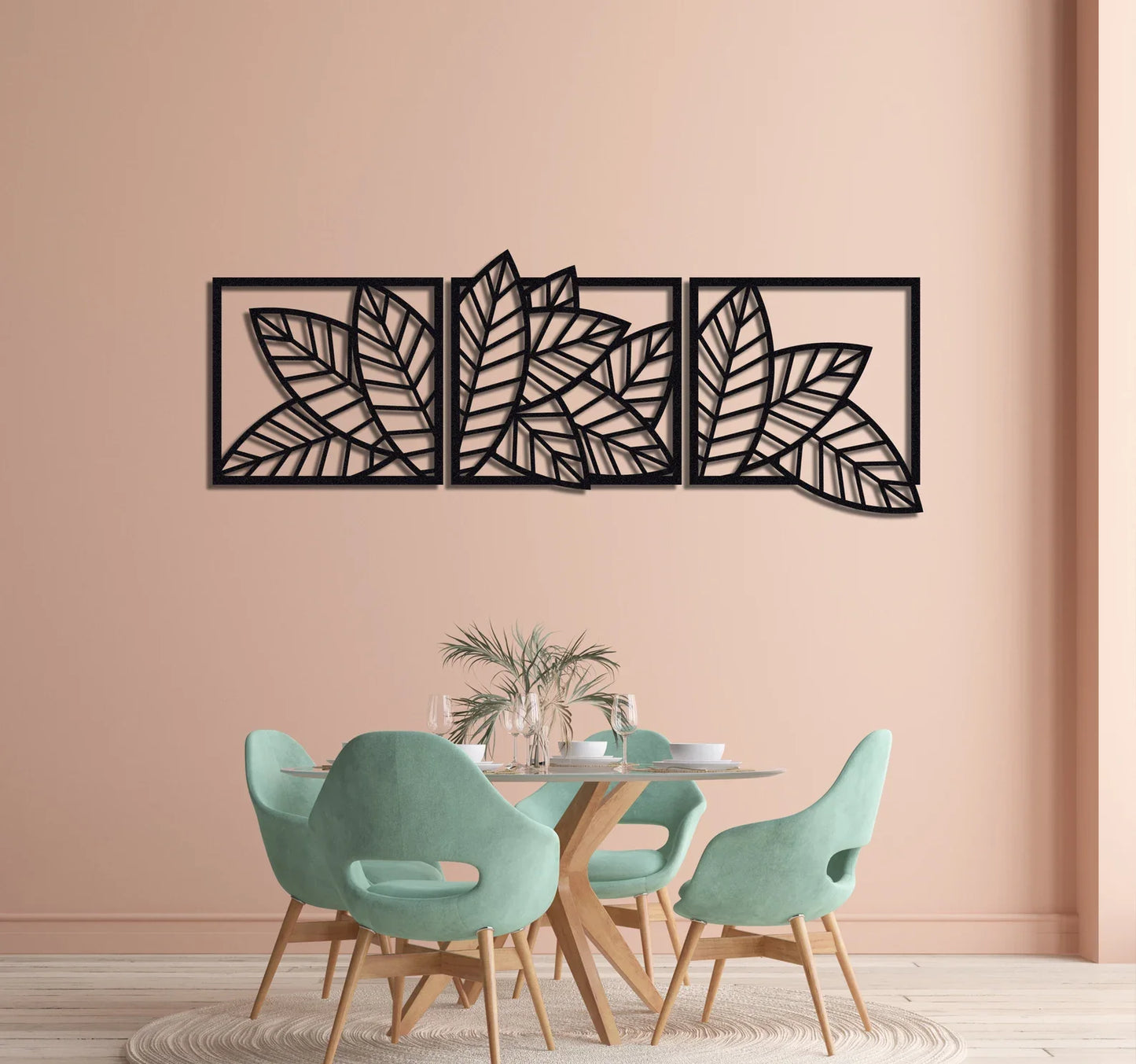 Wooden Set of 3 Palm & Banana Leaf Wall Decor for Home & Office