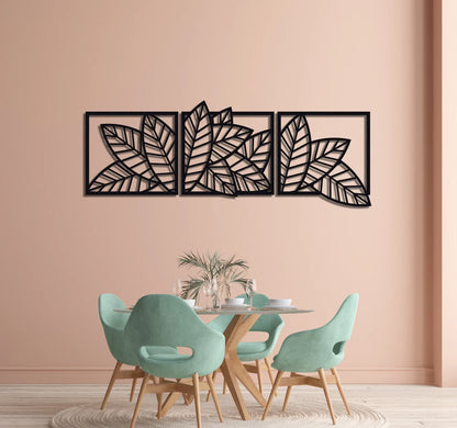 Wooden Set of 3 Palm & Banana Leaf Wall Decor for Home & Office