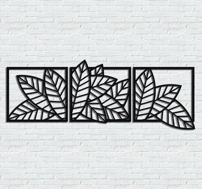 Wooden Set of 3 Palm & Banana Leaf Wall Decor for Home & Office