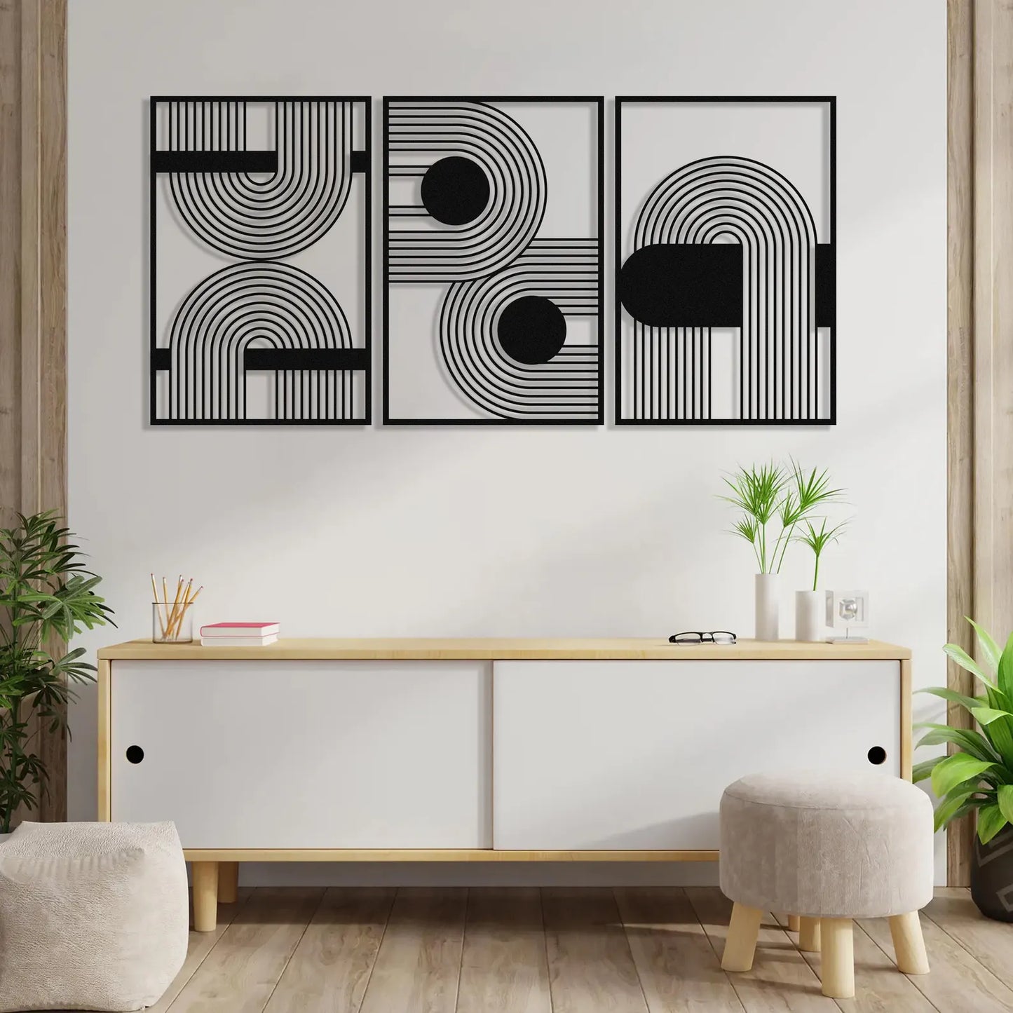 Modern Luxury Wooden Wall Art – Mid-Century Geometric Decor for Living Room, Bedroom or office
