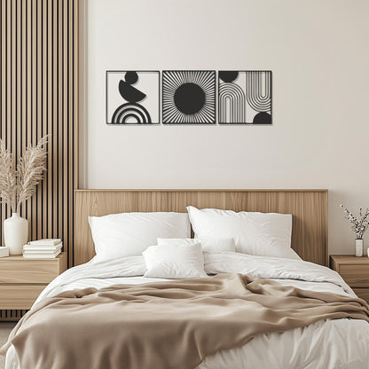 Boho Wooden Wall Art Set – Abstract Design for Modern Living Room or Bedroom Wall Decor