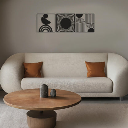 Boho Wooden Wall Art Set – Abstract Design for Modern Living Room or Bedroom Wall Decor