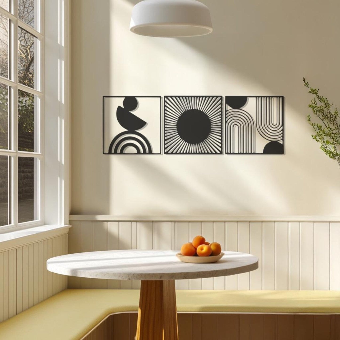 Boho Wooden Wall Art Set – Abstract Design for Modern Living Room or Bedroom Wall Decor