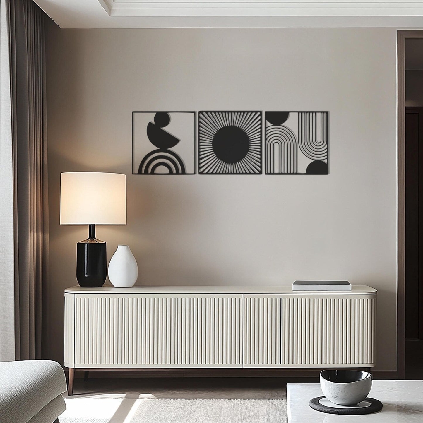 Boho Wooden Wall Art Set – Abstract Design for Modern Living Room or Bedroom Wall Decor