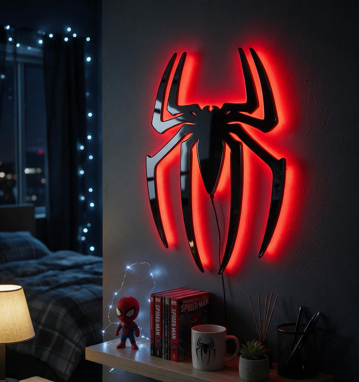 Premium Black Acrylic RGB Spider Logo LED Wall Light – Spider Man Inspired