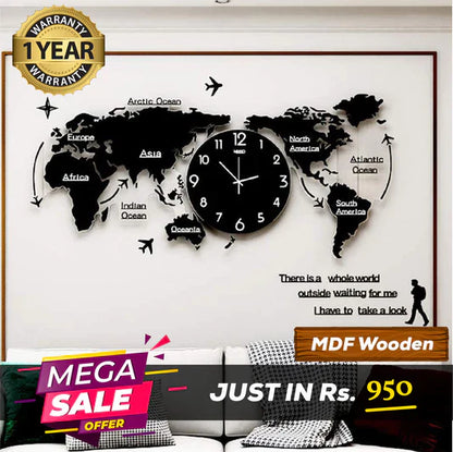 World Map Wall Clock – Elegant Modern Wall Decor
